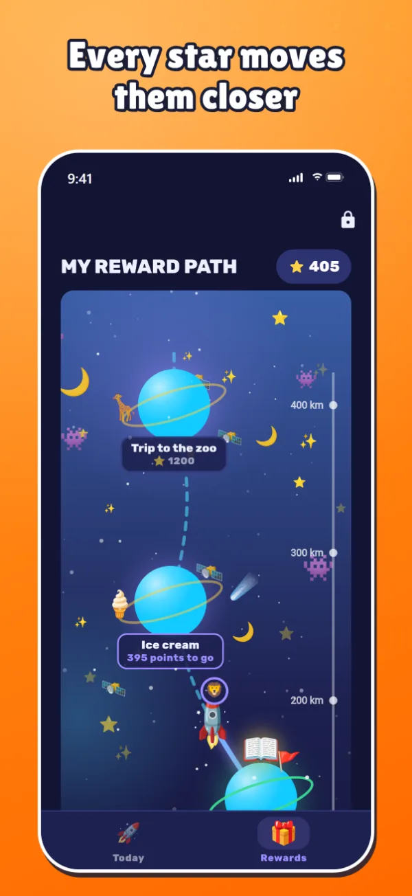 The Journey: a winding path with rewards along the way. Caption: Every star moves them closer.
