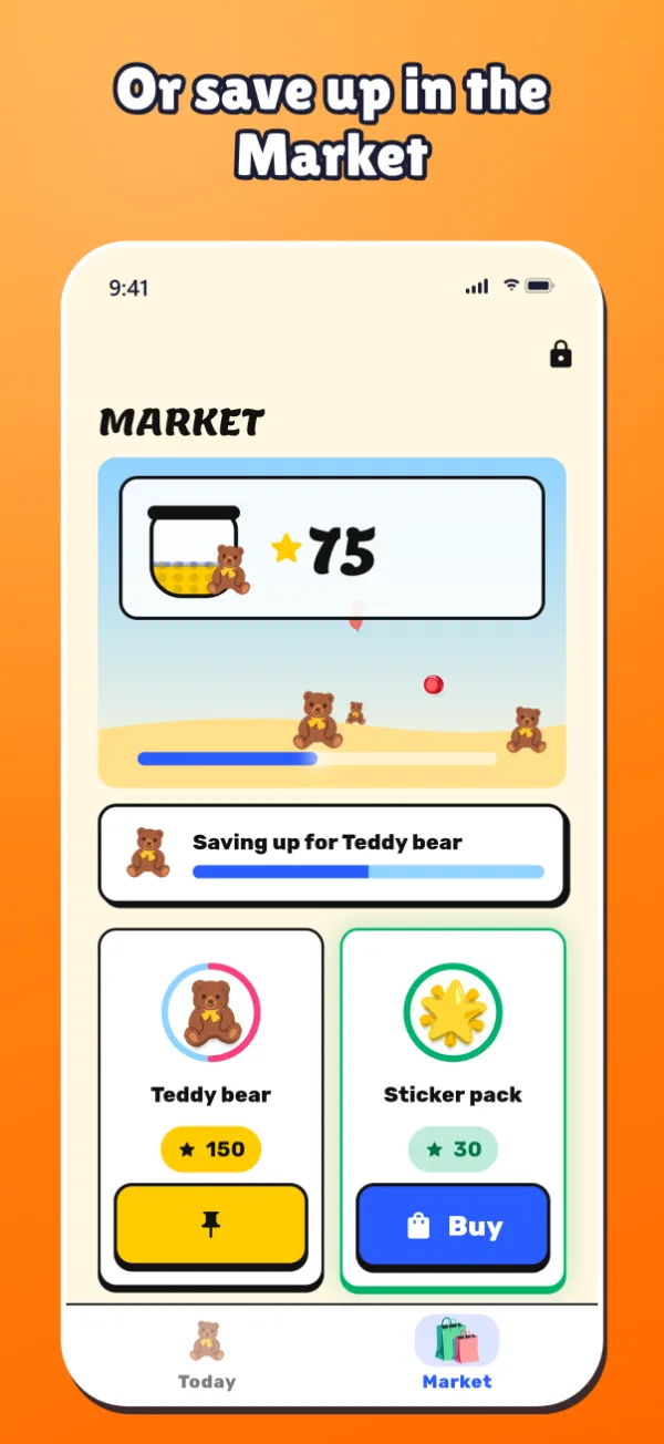 The Market: prizes on a shelf, priced in points.
